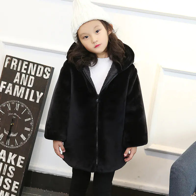Faux Fur Mid-Length Mother-Daughter Outerwear Jackets