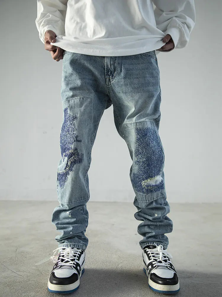 Heavy Industry Electric Embroidery Fitted Jeans