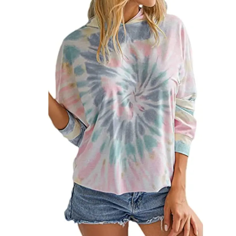 Hooded Tie-Dye Printed Long Sleeve T-Shirt Sweater womens