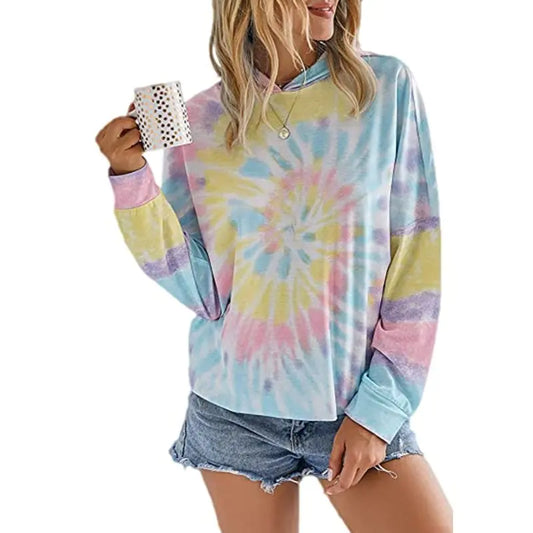 Hooded Tie-Dye Printed Long Sleeve T-Shirt Sweater womens