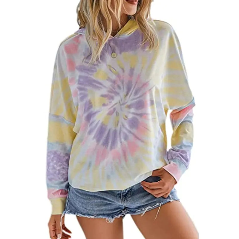 Hooded Tie-Dye Printed Long Sleeve T-Shirt Sweater womens