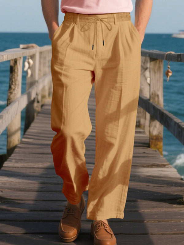 Men's Loose Casual Relaxed Straight Linen Naples Gurga Breathable Trousers
