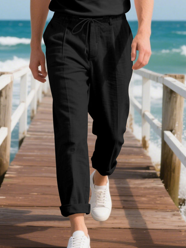 Men's Loose Casual Relaxed Straight Linen Naples Gurga Breathable Trousers