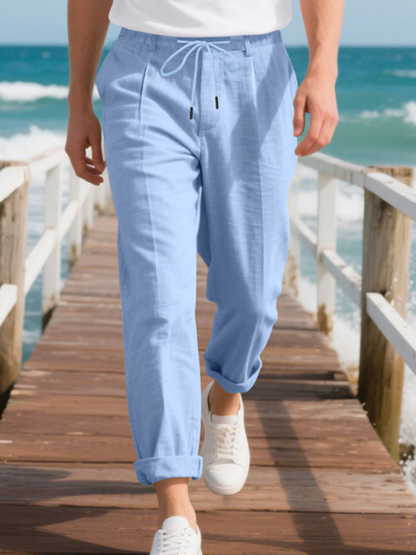 Men's Loose Casual Relaxed Straight Linen Naples Gurga Breathable Trousers