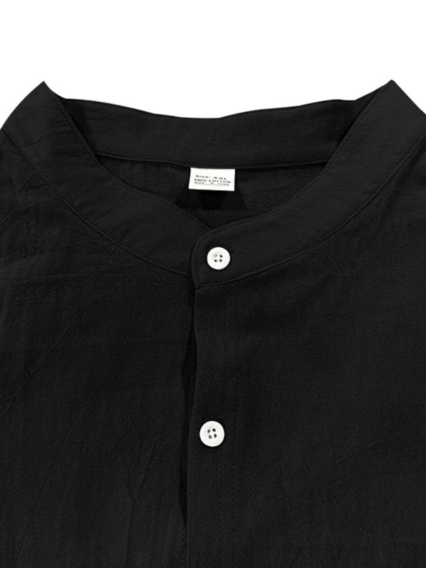Linen long-sleeved stand-up collar breathable casual men's shirt