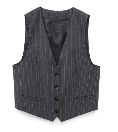 Chalk Stripe Vest - Tailored Women's Suit Set (One Piece)