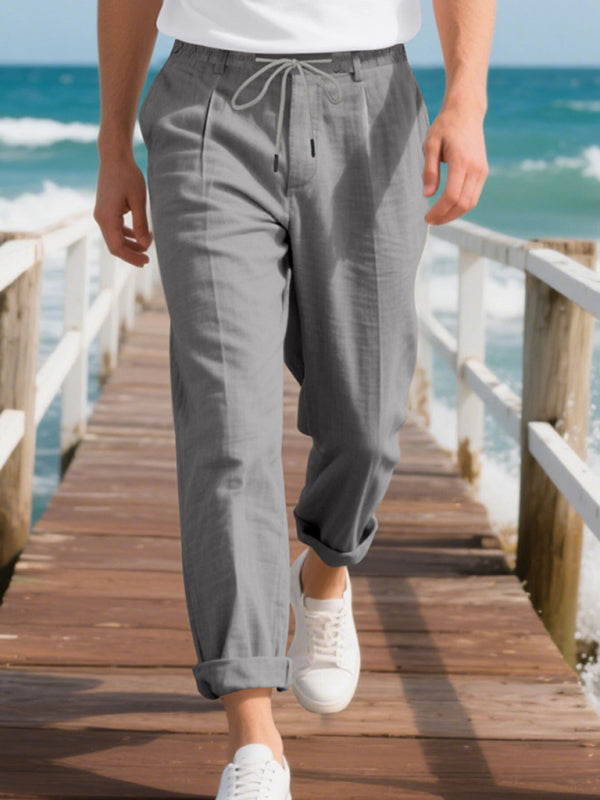 Men's Loose Casual Relaxed Straight Linen Naples Gurga Breathable Trousers