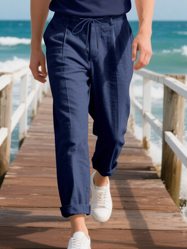 Men's Loose Casual Relaxed Straight Linen Naples Gurga Breathable Trousers