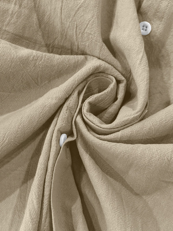 Linen long-sleeved stand-up collar breathable casual men's shirt