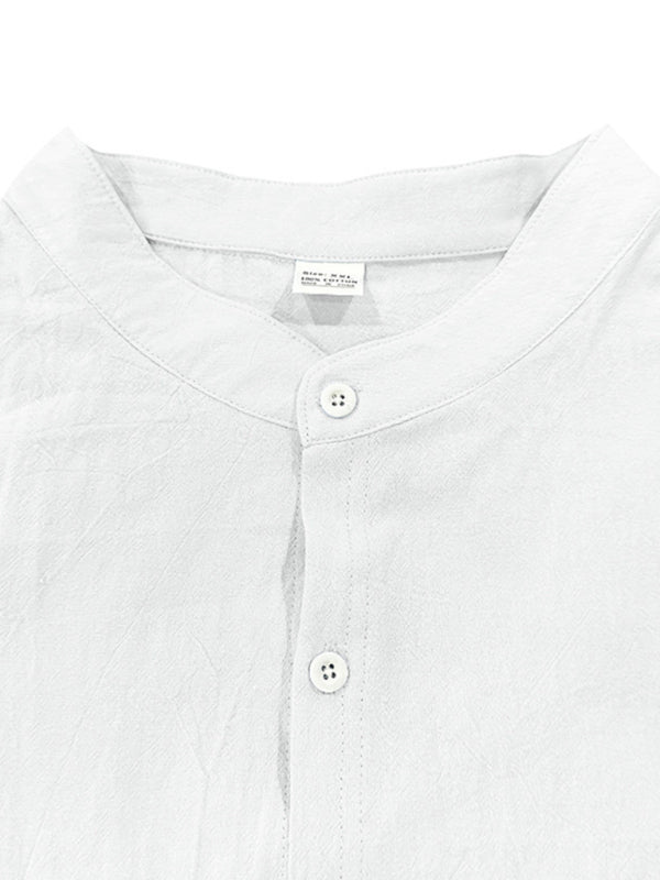 Linen long-sleeved stand-up collar breathable casual men's shirt